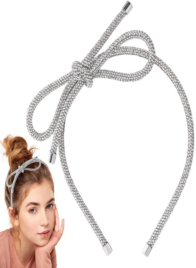 Mxxipp Bow Hair Clips, Silver Headband, Crystal Bowknot Clips, Non-Slip Rhinestone Accessories for Women Girls, Sparkly Tiara for Long Short Curly Straight Thick Thin Hair - Image 1
